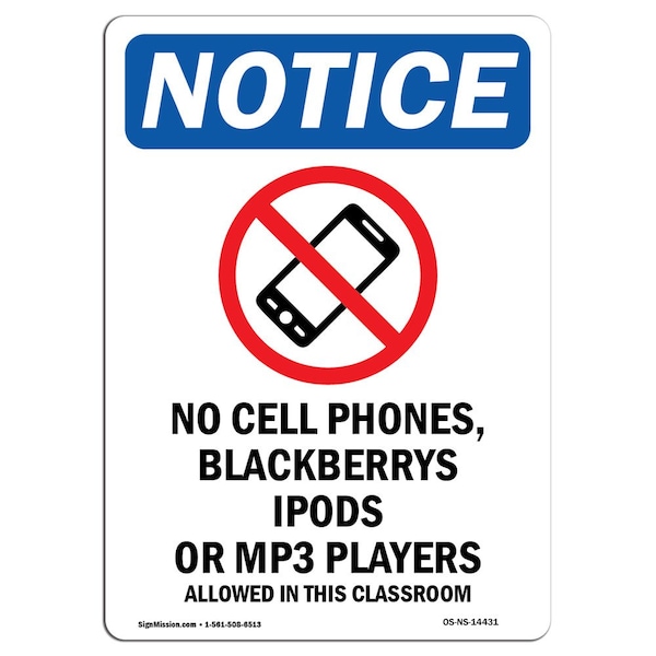 Sign, 5" H, No Cell Phones Blackberrys Sign, Portrait, NS-D-35-V-14431-10PK